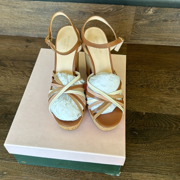 Kate Spade NY Glow Platform Leather Sandal Grain Calf Multi Toast Sz 8M - Picture 10 of 10